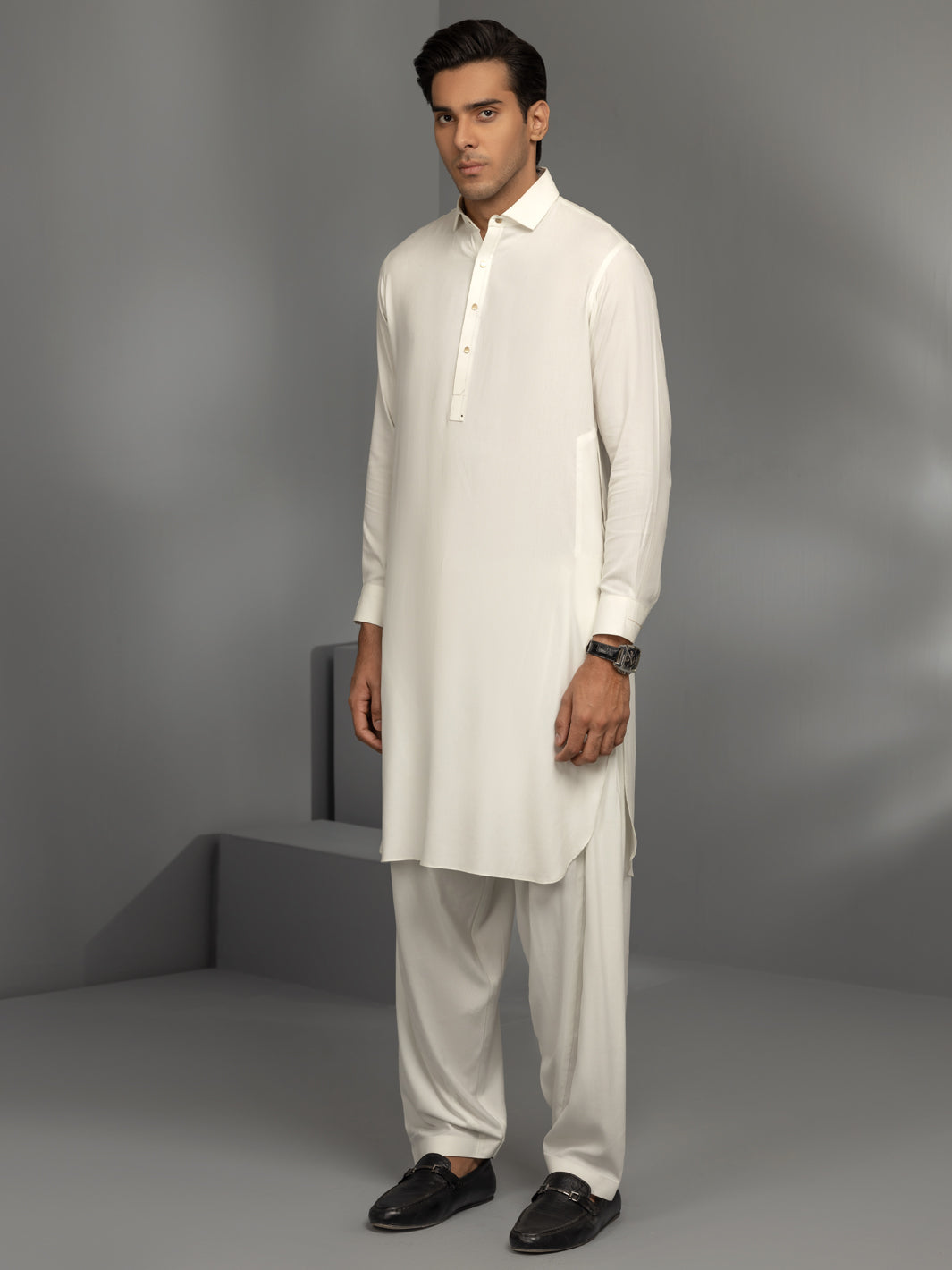 Off White Blended Kameez Shalwar - ALWA-KS-349