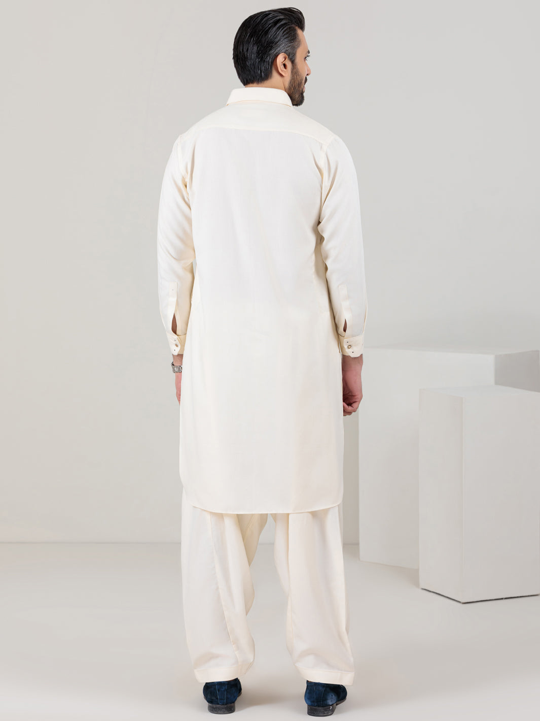 Off White Blended Kameez Shalwar - ALWA-KS-352