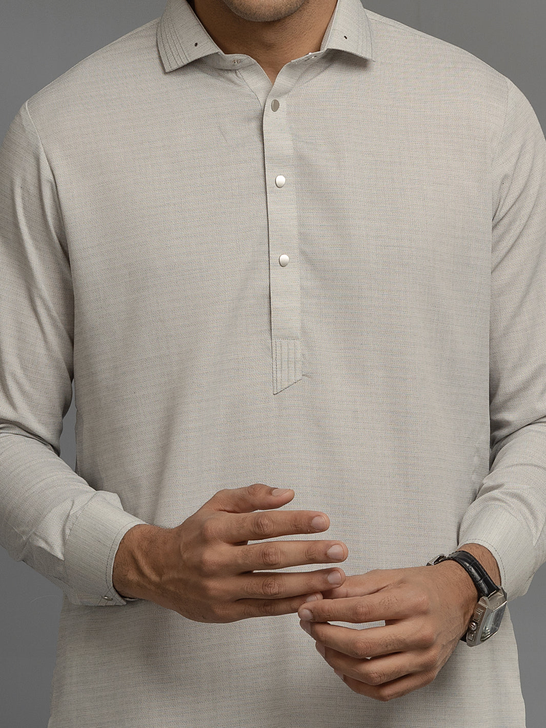 Light Grey Blended Kameez Shalwar - ALWA-KS-354