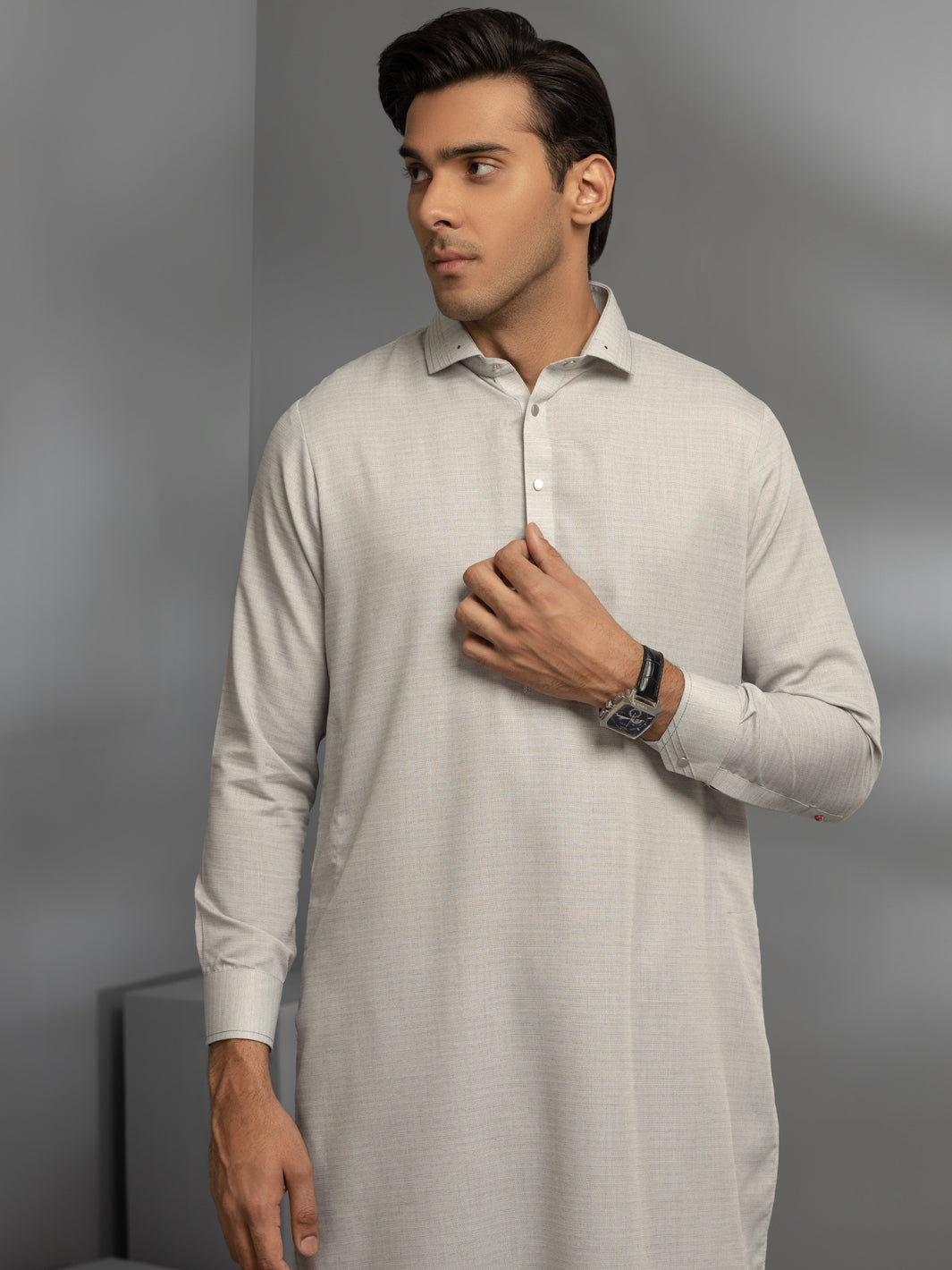 Light Grey Blended Kameez Shalwar - ALWA-KS-354