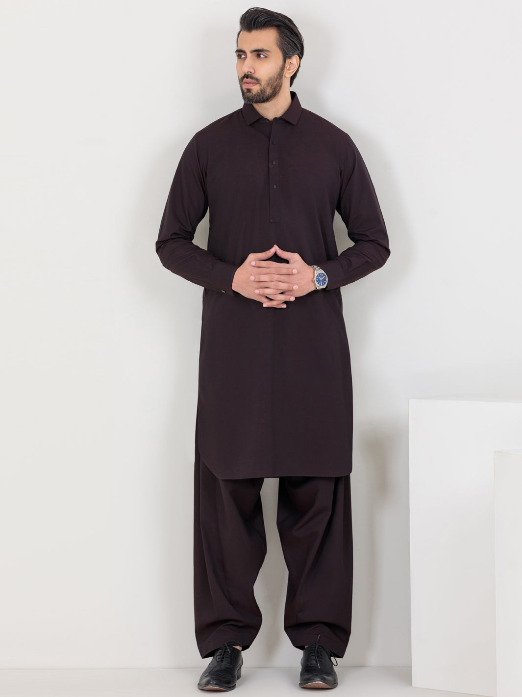 Maroon Blended Kameez Shalwar - ALWA-KS-358
