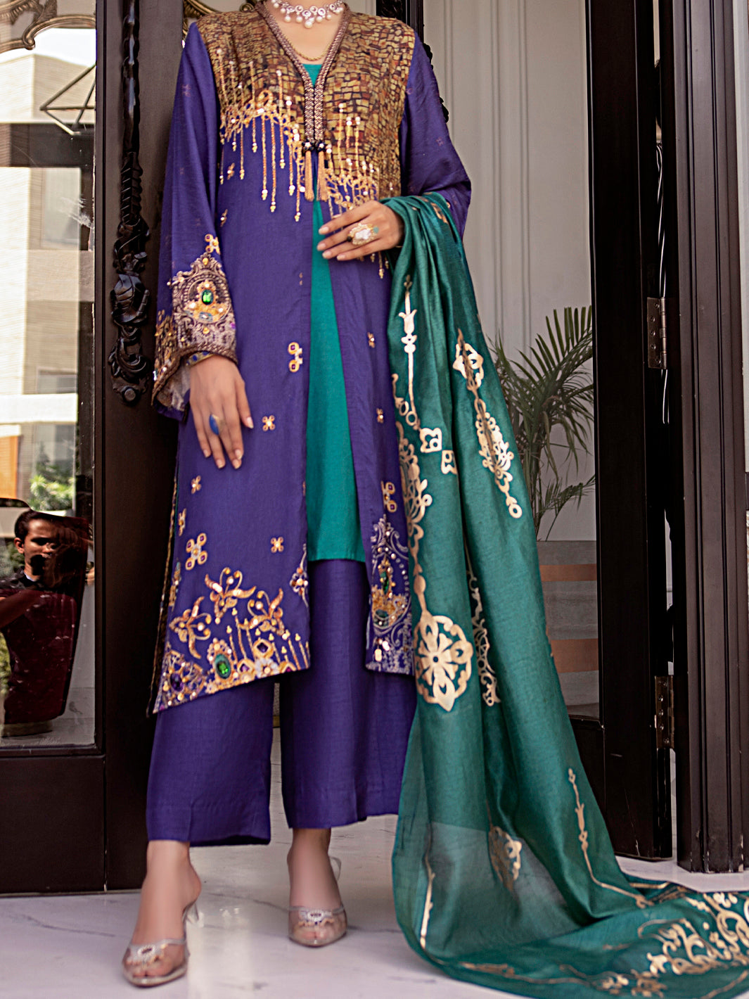 Blue Raw Silk 3Pc Stitched - AWP-3PS-358