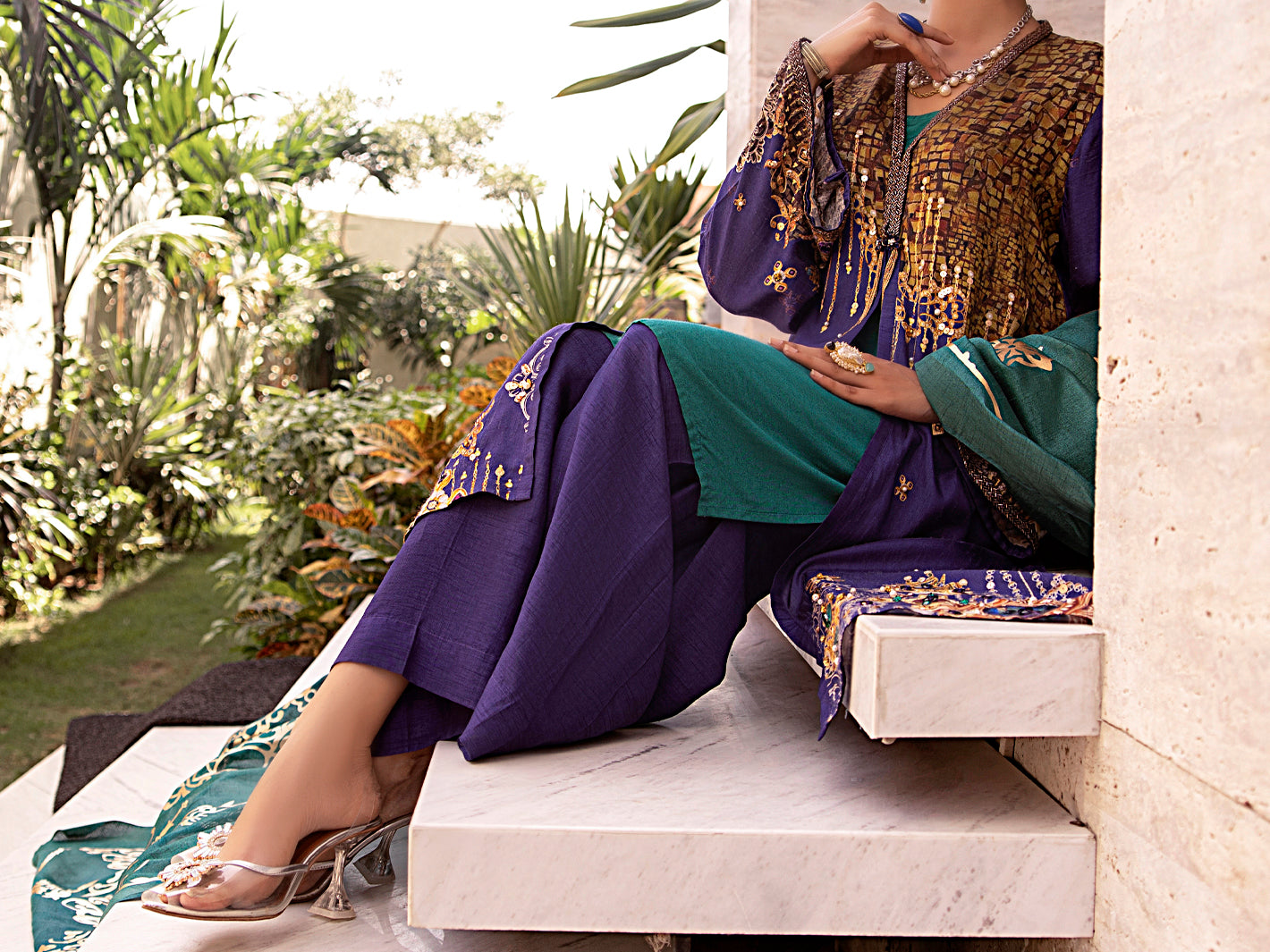 Blue Raw Silk 3Pc Stitched - AWP-3PS-358