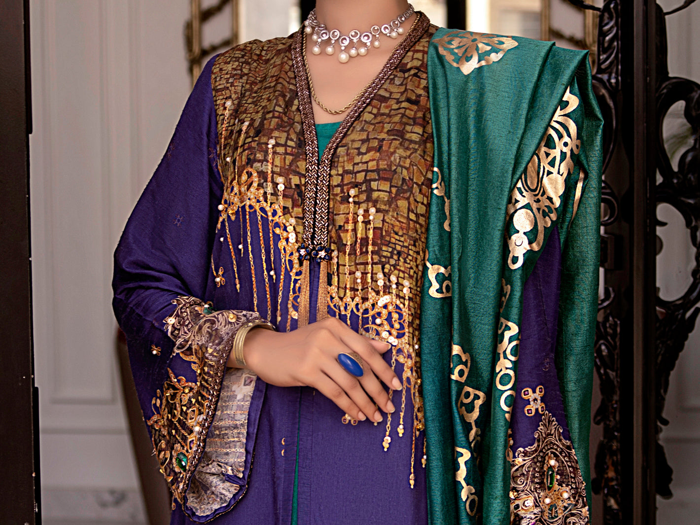 Blue Raw Silk 3Pc Stitched - AWP-3PS-358