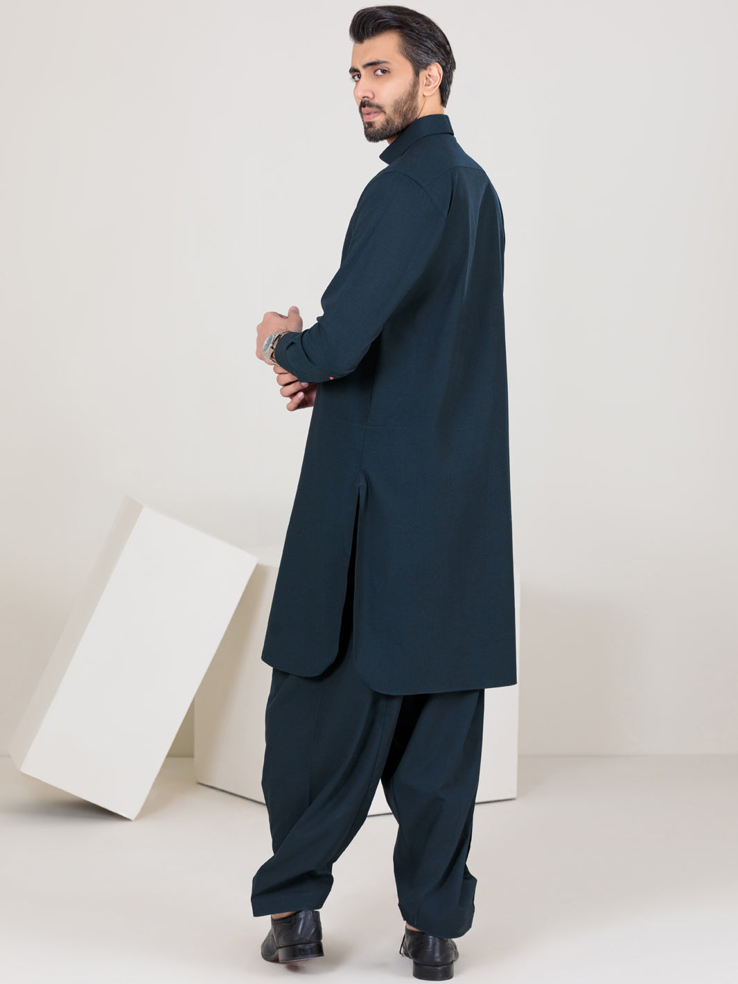 Navy Blue Blended Kameez Shalwar - ALWA-KS-360