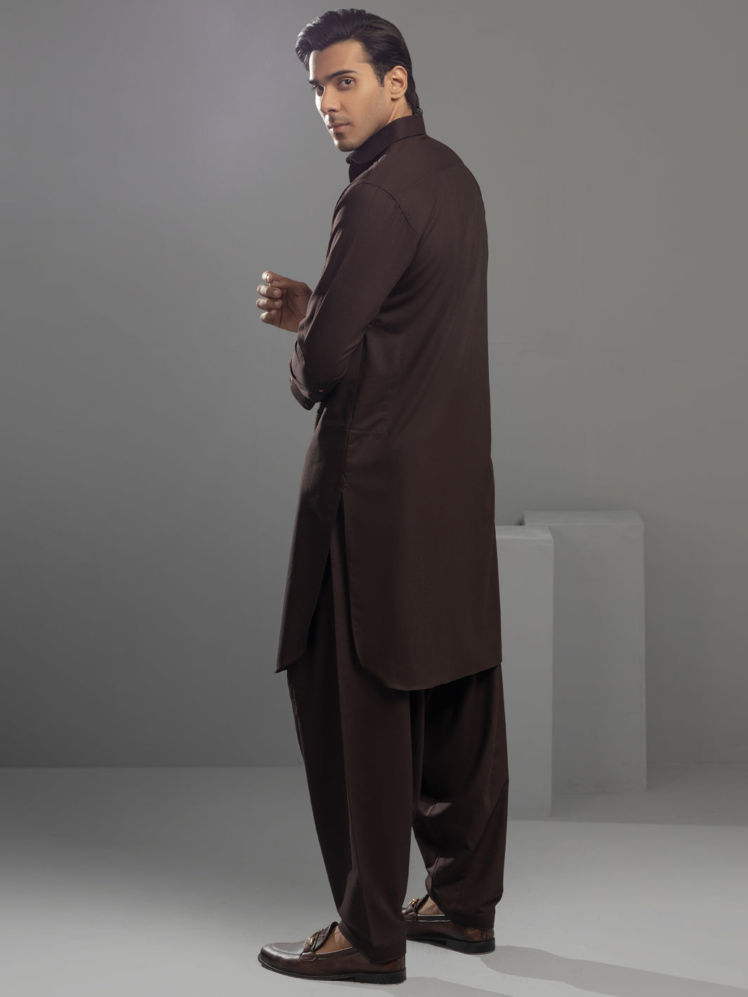 Brown Blended Kameez Shalwar - ALWA-KS-363