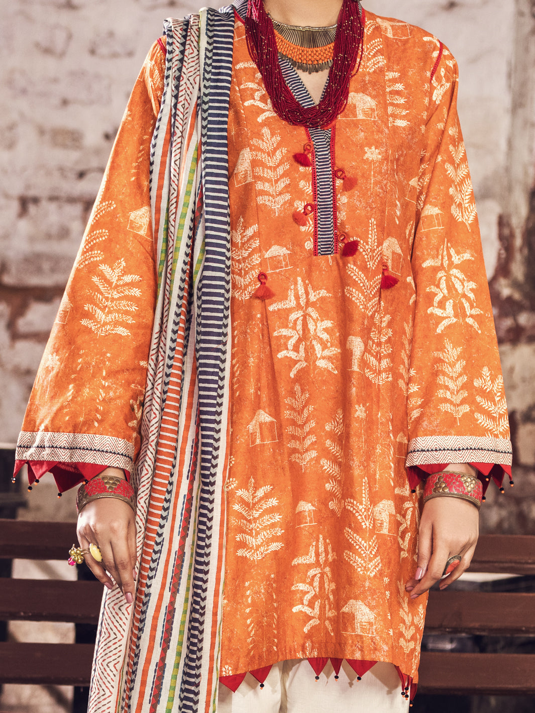 Orange Cambric 2Pc Unstitched - AWP-2PS-364