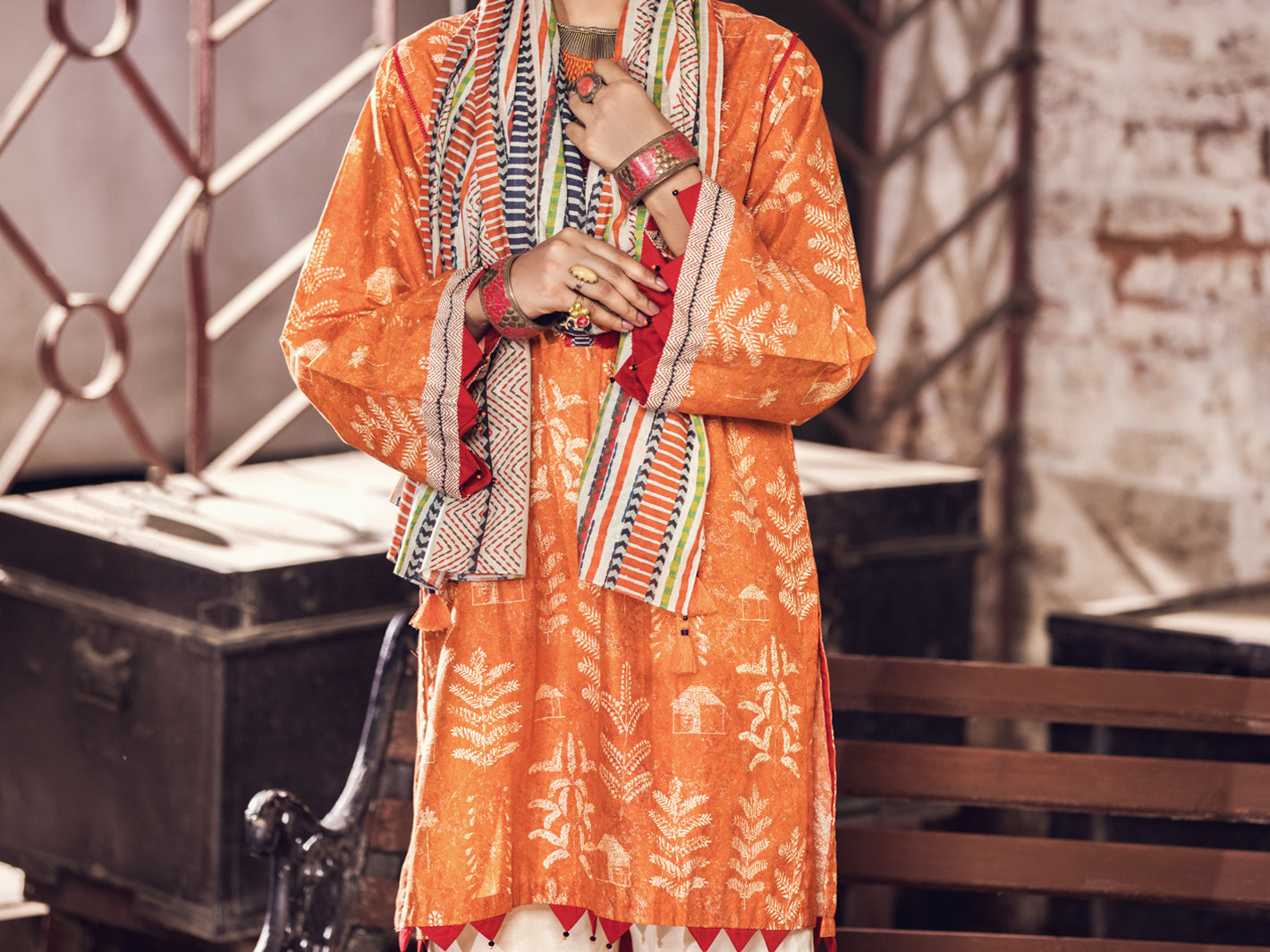 Orange Cambric 2Pc Unstitched - AWP-2PS-364