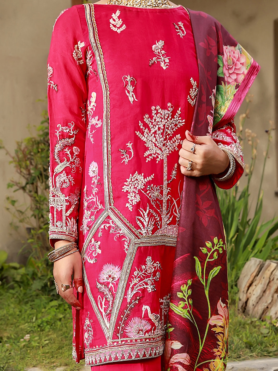 Fuchsia Organza 3Pc Formal Stitched - AL-3PS-LS-376