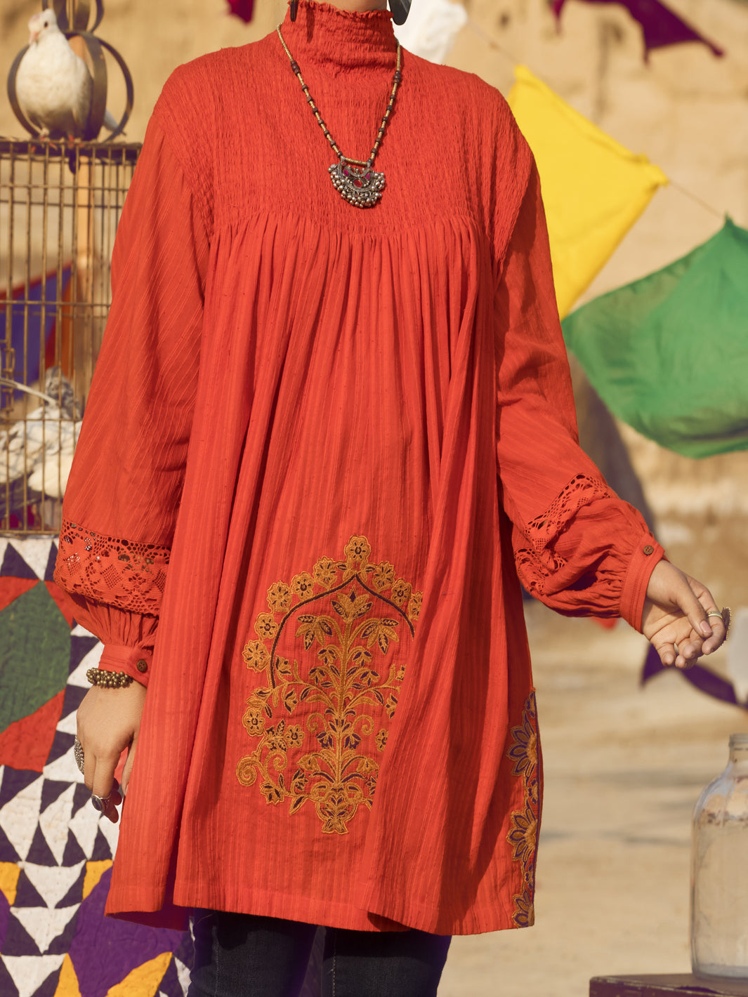 Orange Dobby Tunic - AWP-LK-376