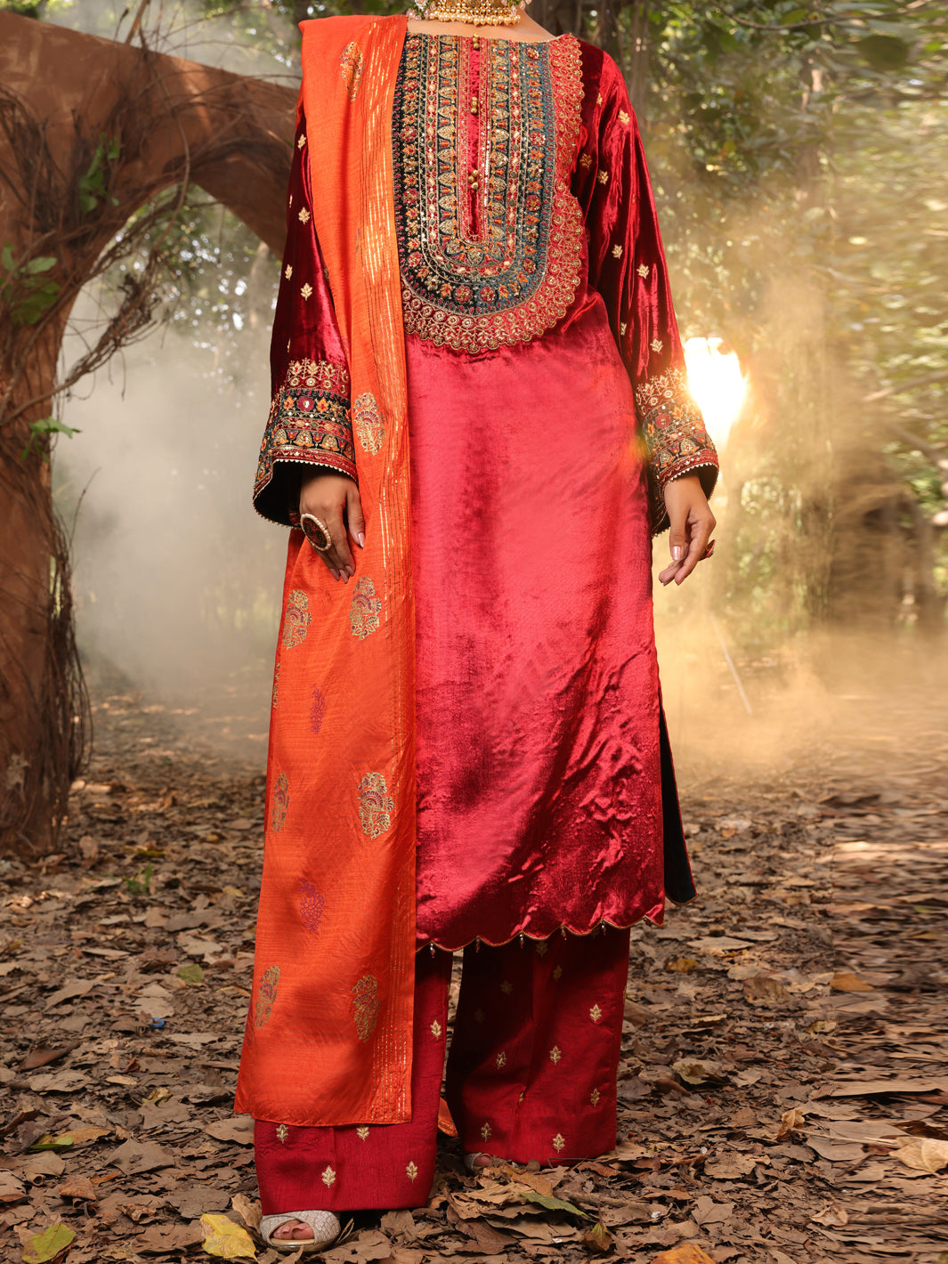 Red Velvet 3 Piece Formal Stitched - AL-3PS-LS-384