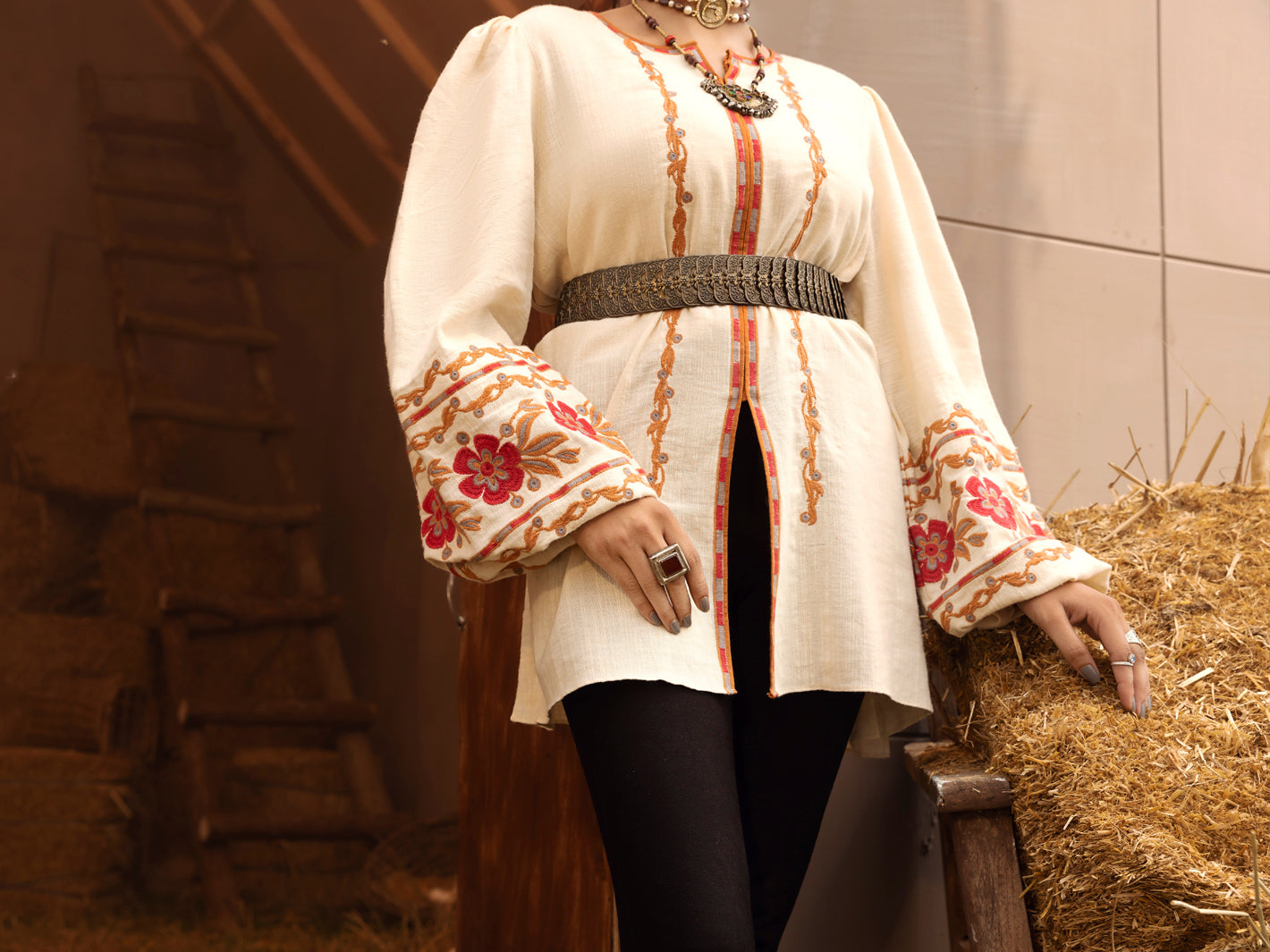 Off White Yarn-Dyed Two Tone Tunic - AWP-LK-484