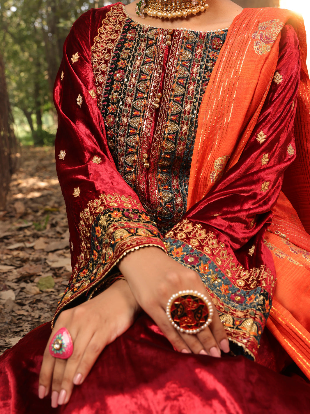 Red Velvet 3 Piece Formal Stitched - AL-3PS-LS-384