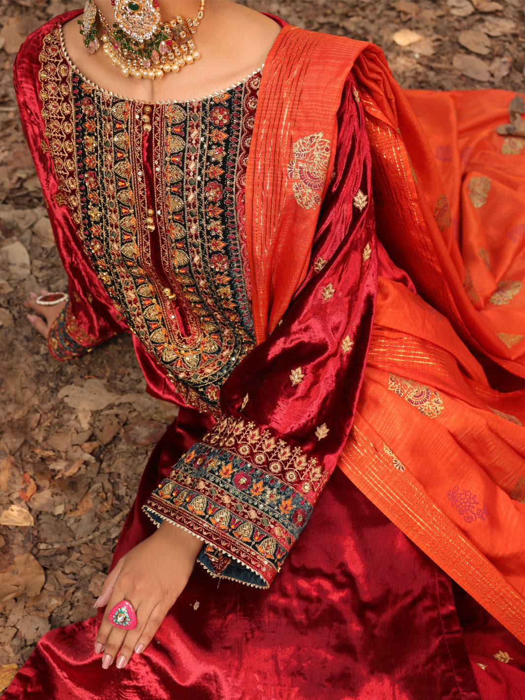 Red Velvet 3 Piece Formal Stitched - AL-3PS-LS-384
