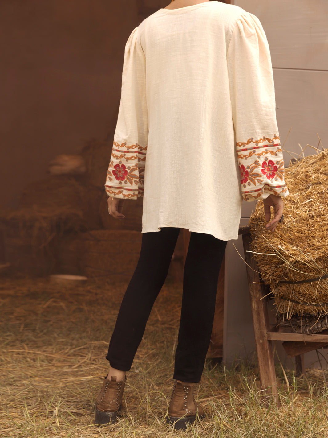 Off White Yarn-Dyed Two Tone Tunic - AWP-LK-484