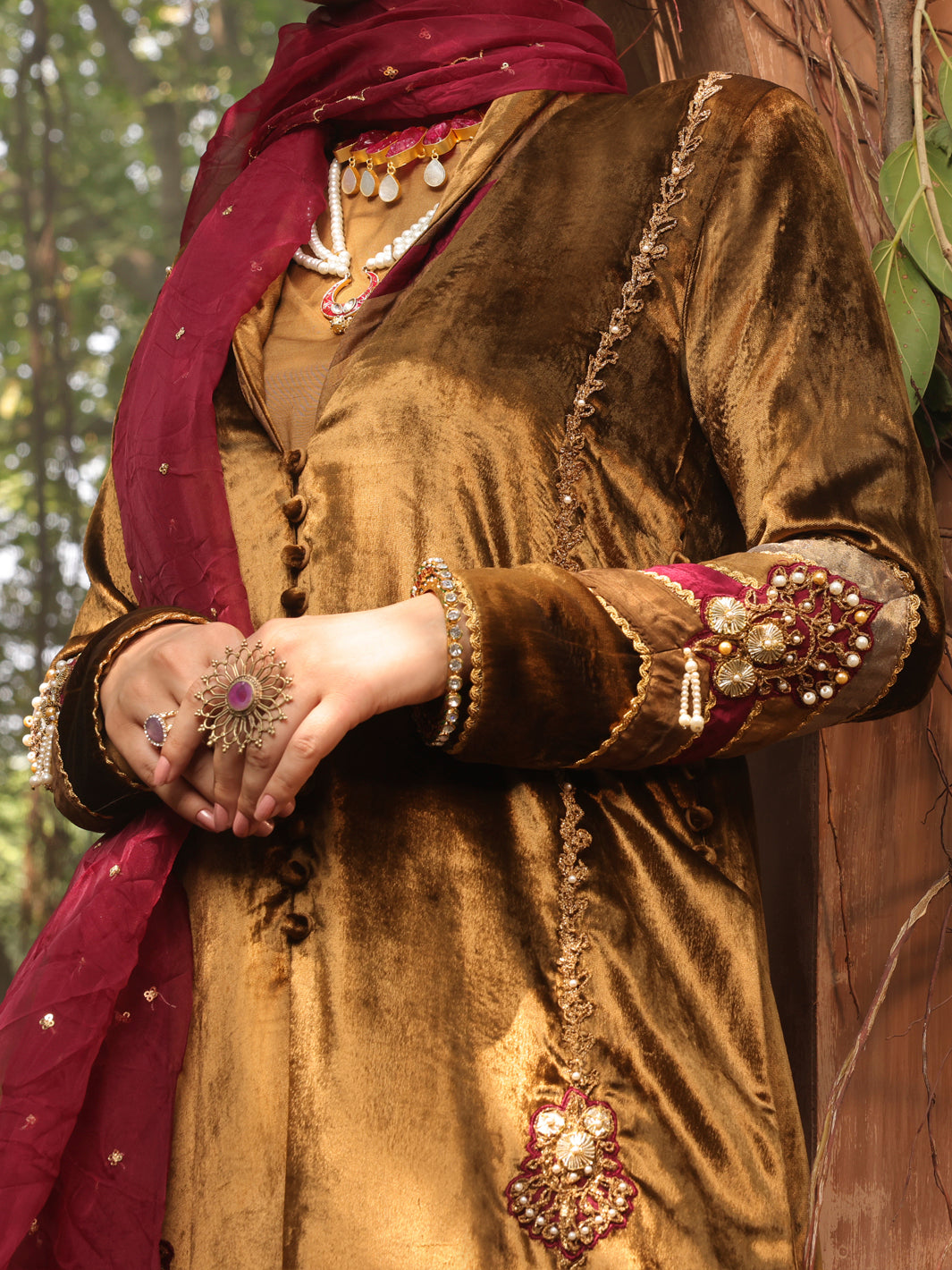 Brown Velvet 3 Piece Formal Stitched - AL-3PS-LS-388