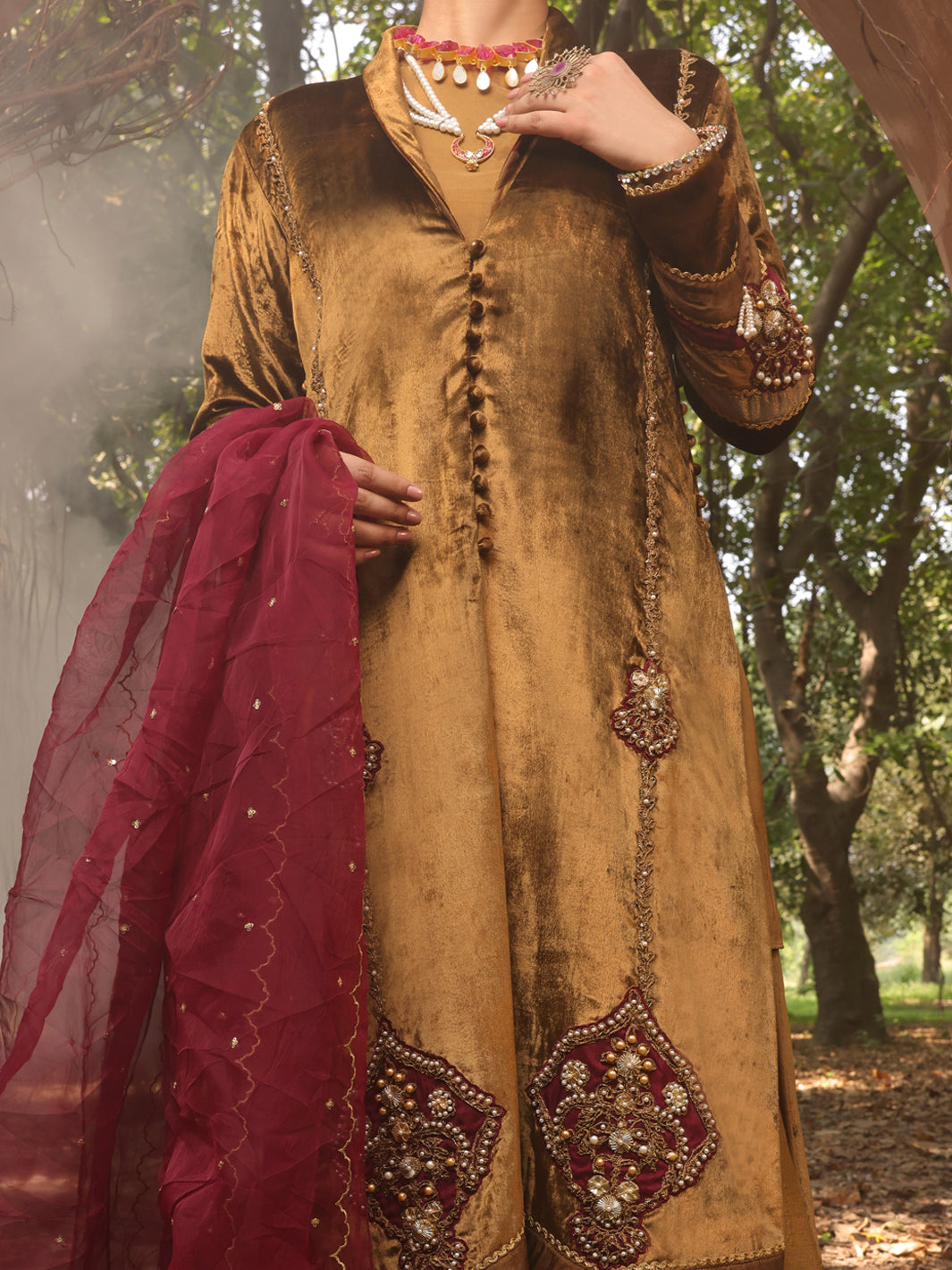 Brown Velvet 3 Piece Formal Stitched - AL-3PS-LS-388