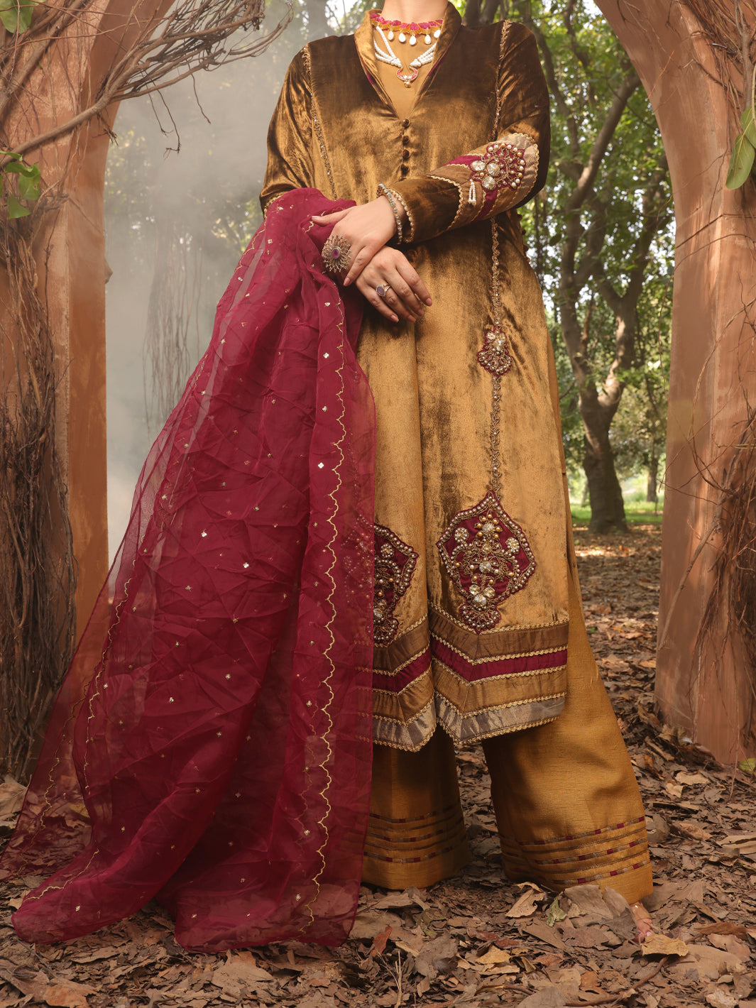 Brown Velvet 3 Piece Formal Stitched - AL-3PS-LS-388