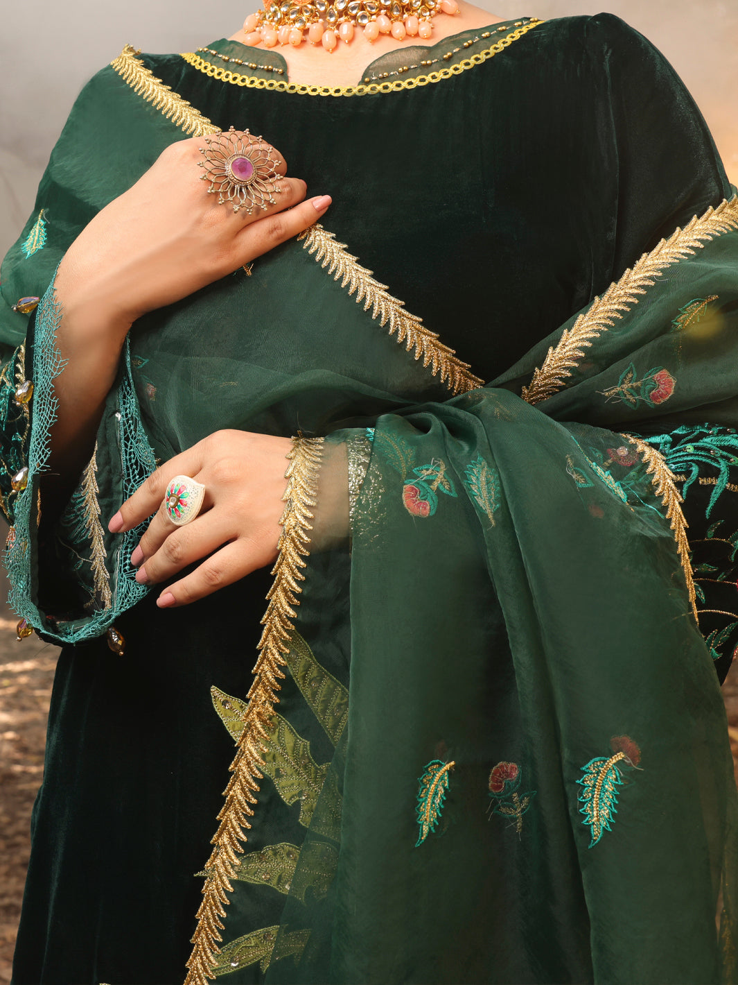 Dark Green Velvet 3Pc Formal Stitched - AL-3PS-LS-389