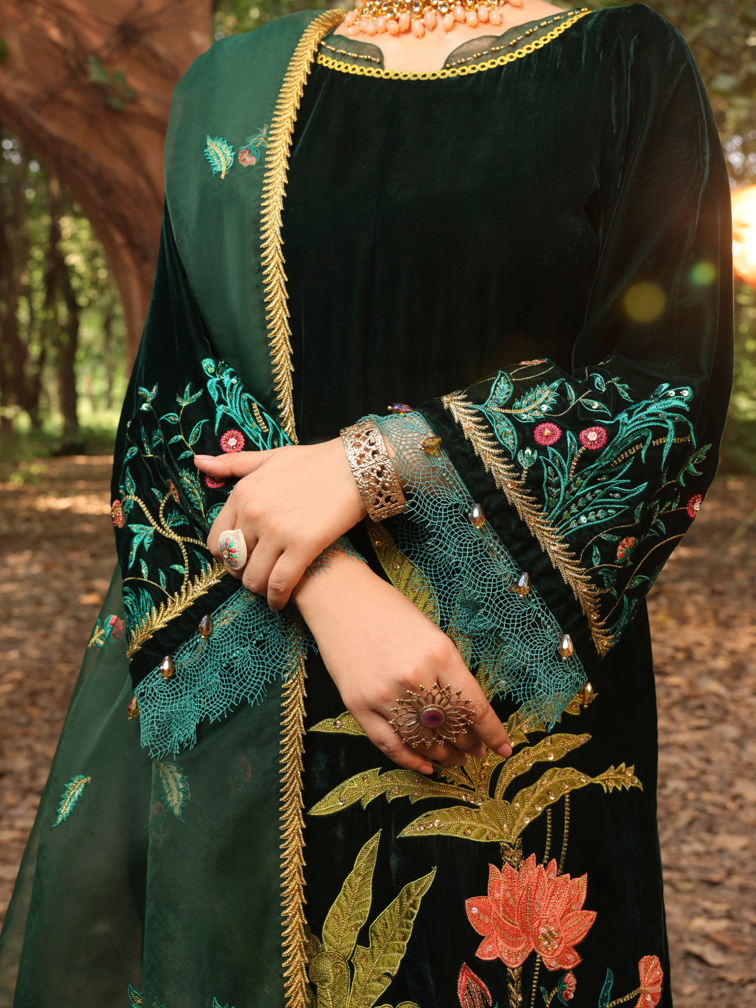 Dark Green Velvet 3Pc Formal Stitched - AL-3PS-LS-389