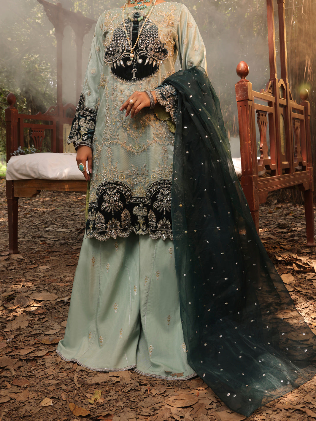 Ice Blue Net 3 Piece Formal Unstitched - AL-3PS-LS-UN-392