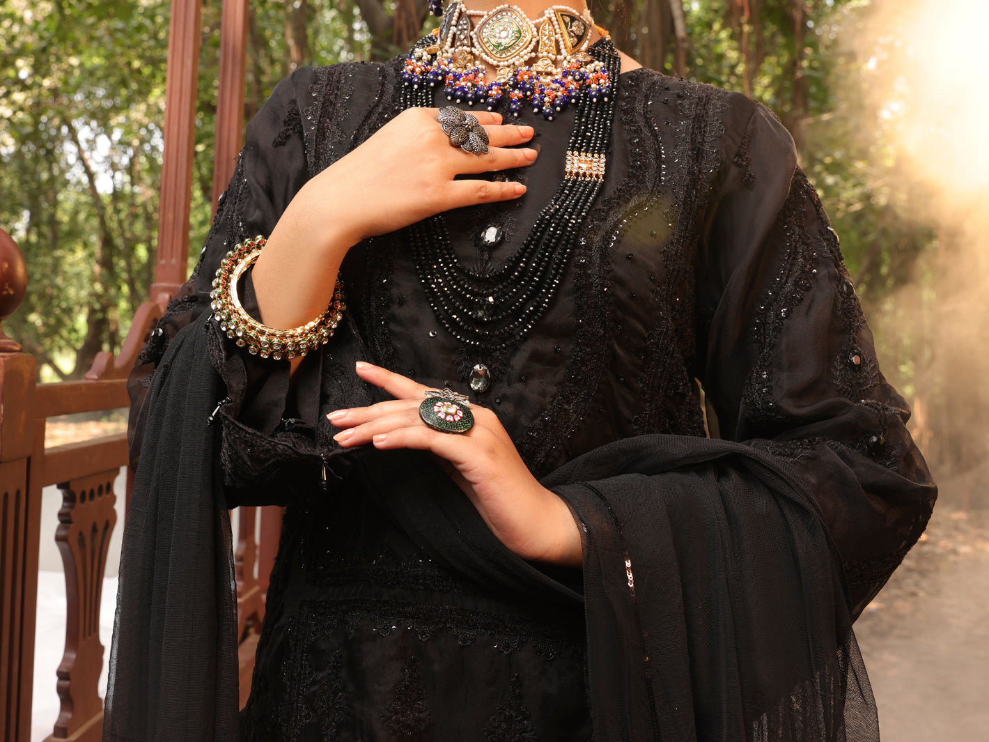 Black Organza 3Pc Formal Unstitched - AL-3PS-LS-UN-393