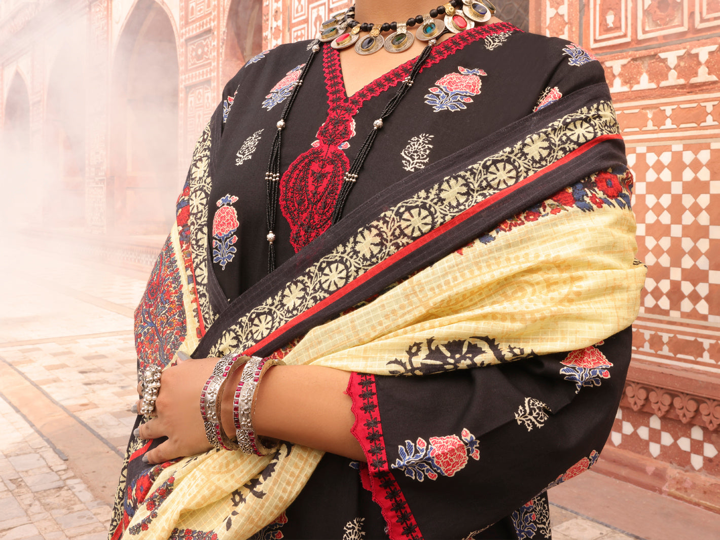 Black Cambric Unstitched 3 Piece - AWP-3PS-400
