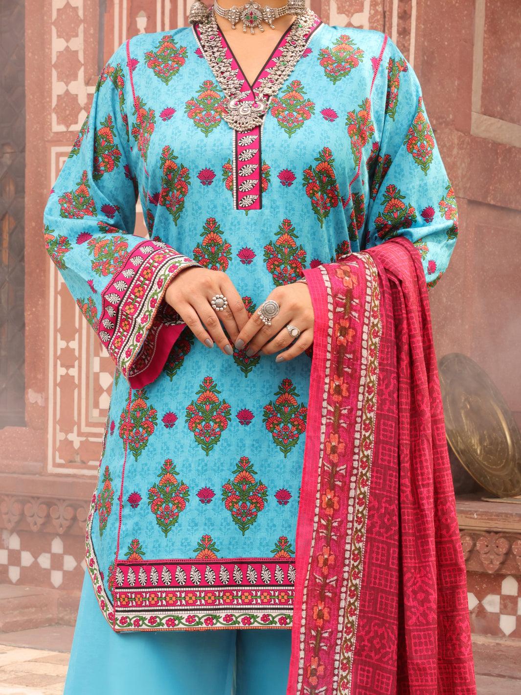 Aqua Cambric Unstitched 3Pc - AWP-3PS-402