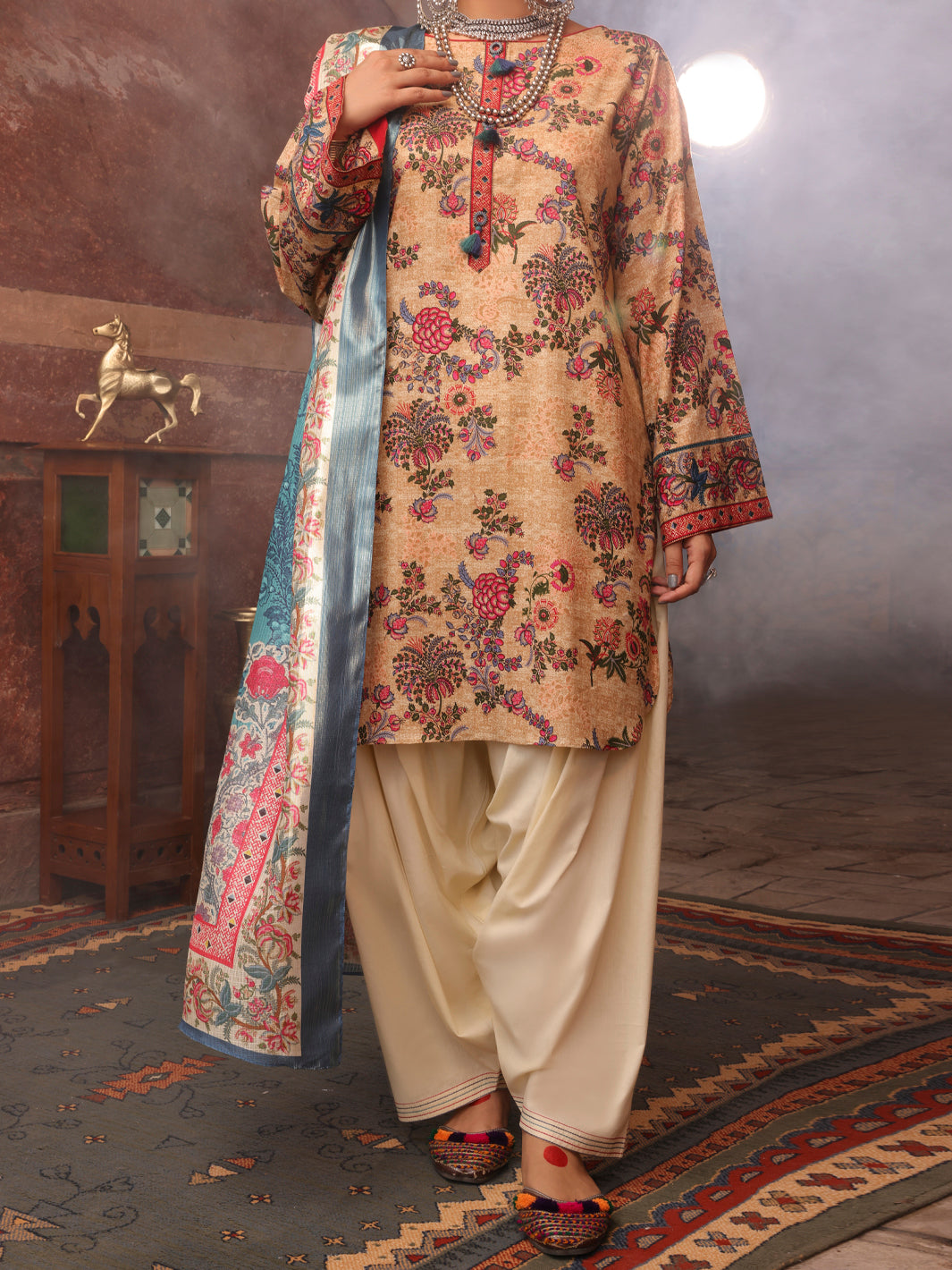 Beige Cambric 3Pc Stitched - AWP-3PS-403