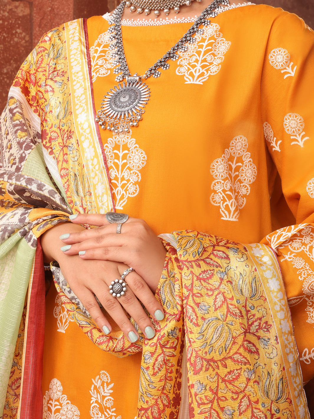Yellow Cambric Unstitched 3Pc - AWP-3PS-404