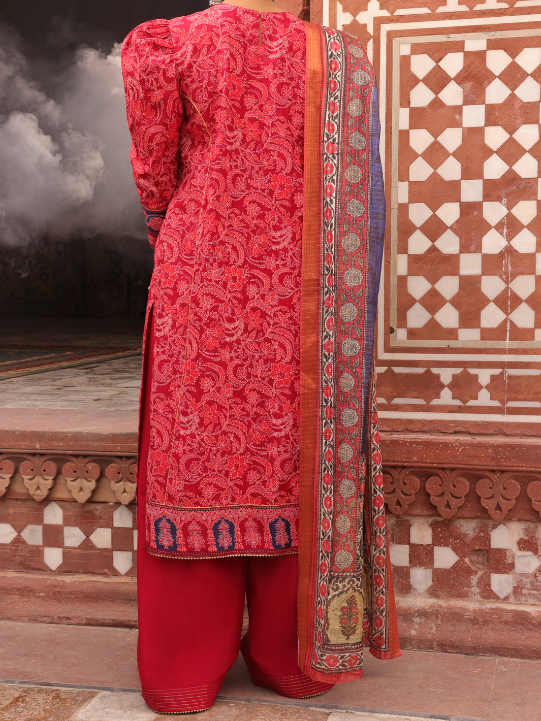 Red Cambric Unstitched 3 Piece - AWP-3PS-406