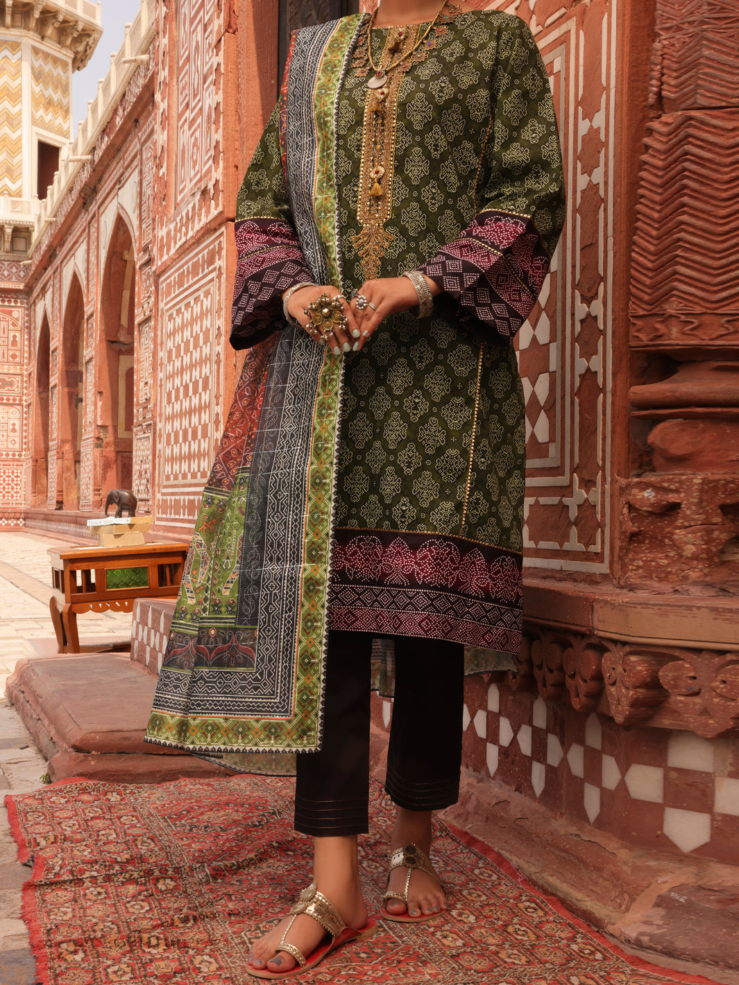 Green Cambric Unstitched 3Pc - AWP-3PS-410