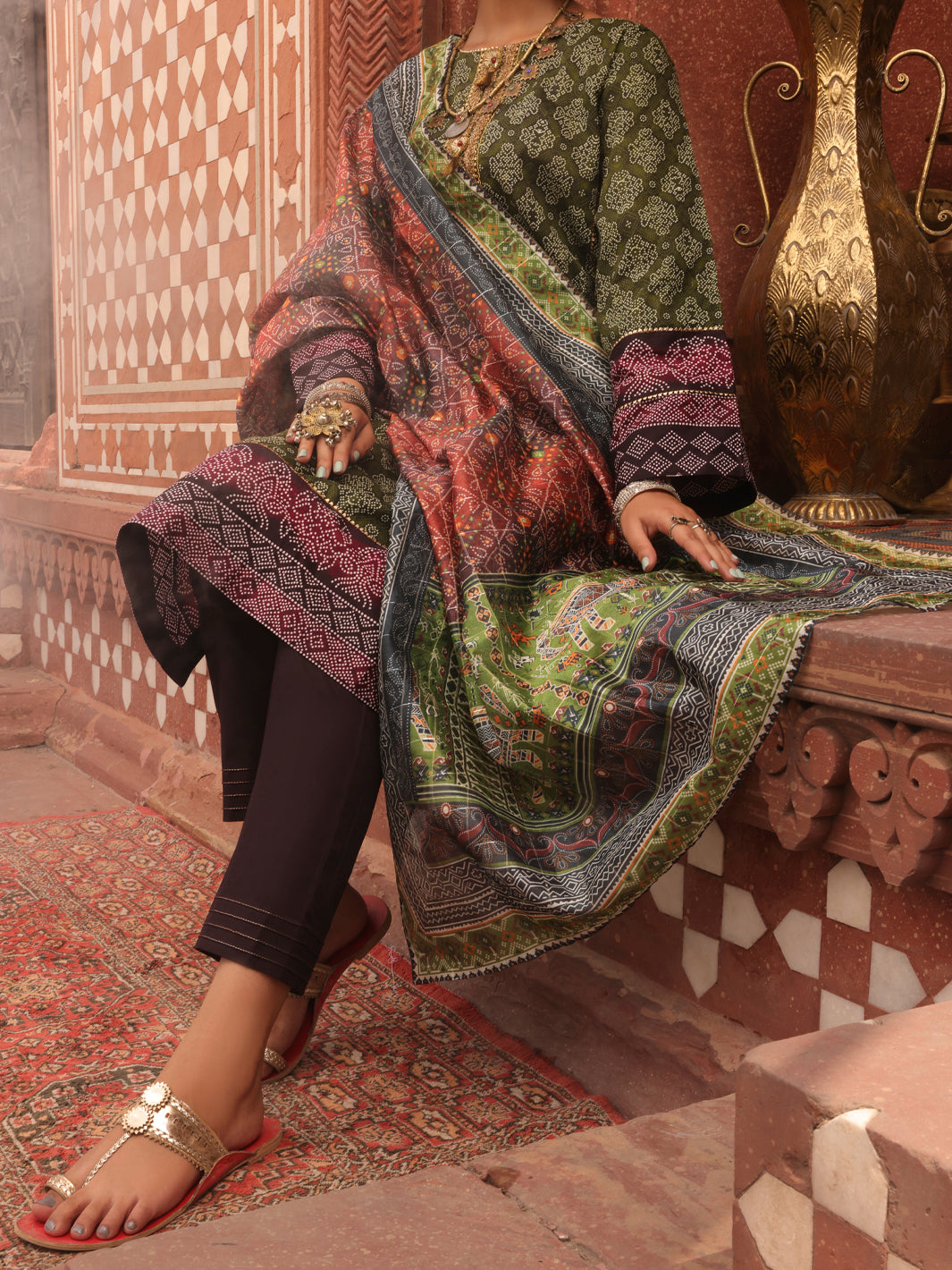 Green Cambric Unstitched 3Pc - AWP-3PS-410