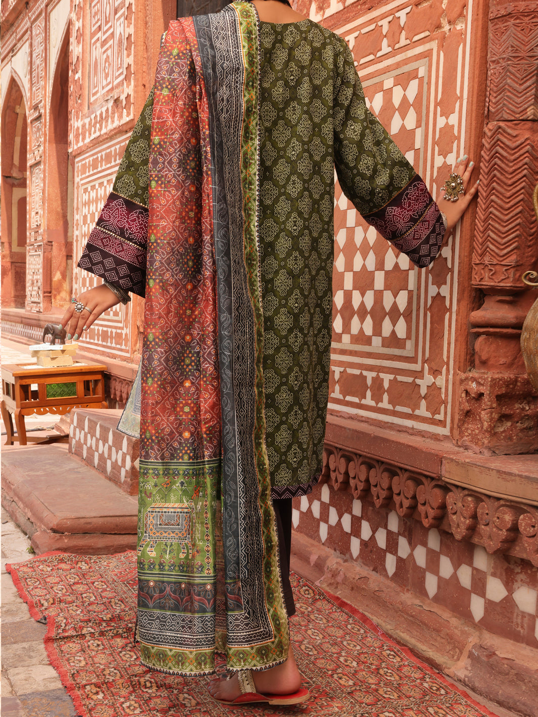 Green Cambric Unstitched 3Pc - AWP-3PS-410