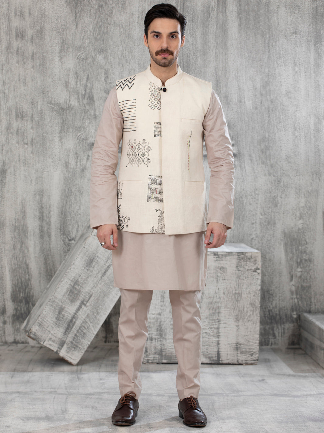 Off White Blended Waistcoat - AL-WC-415
