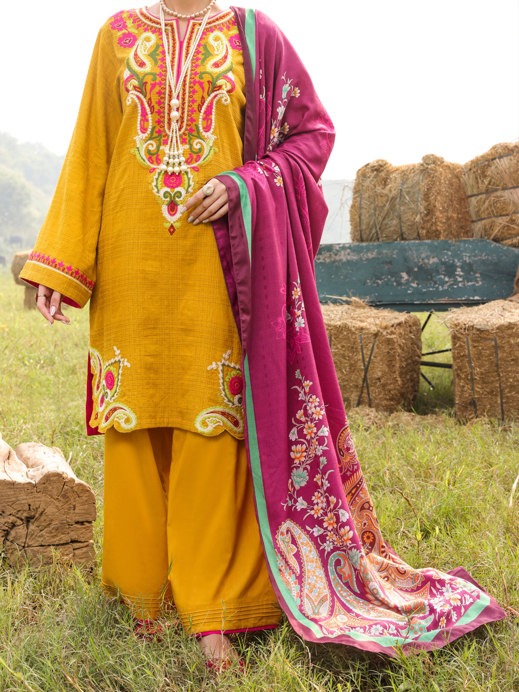 Mustard Dobby Unstitched 3Pc - AWP-3PS-415