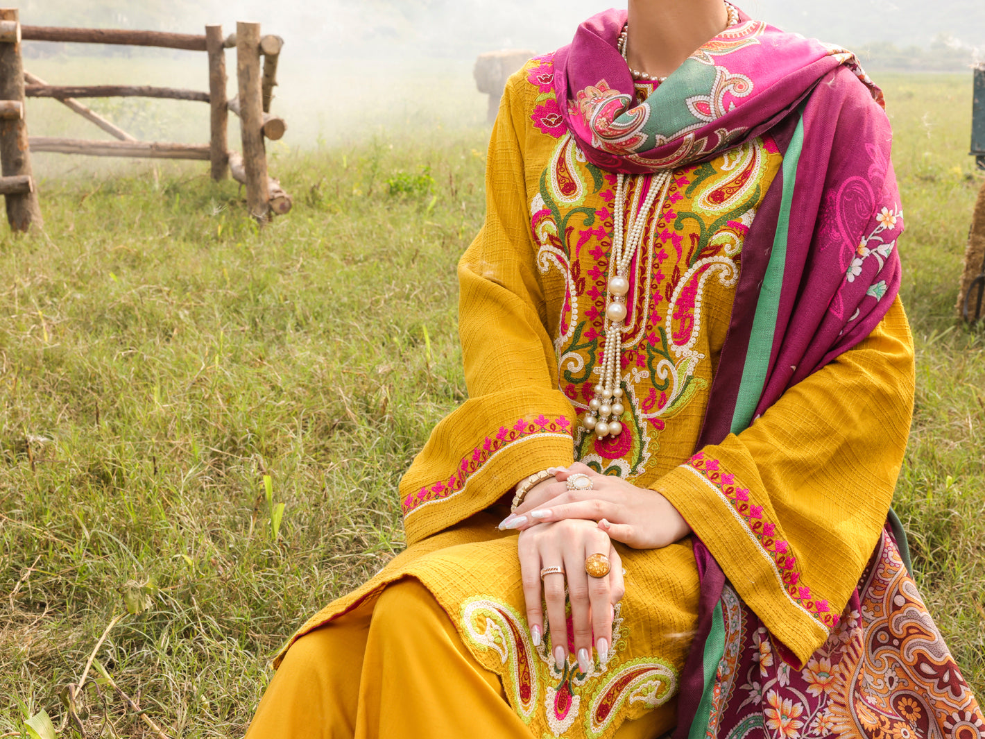 Mustard Dobby 3Pc Stitched - AWP-3PS-415