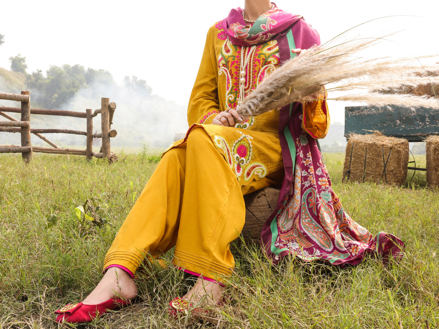 Mustard Dobby 3Pc Stitched - AWP-3PS-415