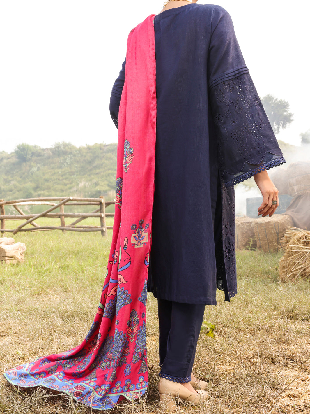 Blue Khaddar Unstitched 3 Piece - AWP-3PS-416