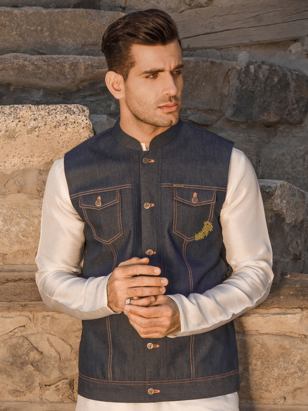 Blue Cotton Waistcoat - AL-WC-419