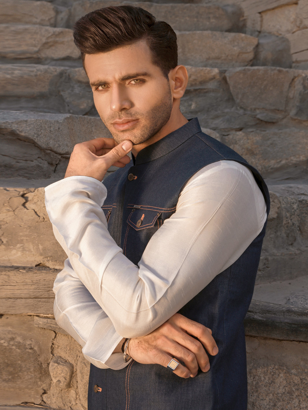 Blue Cotton Waistcoat - AL-WC-419