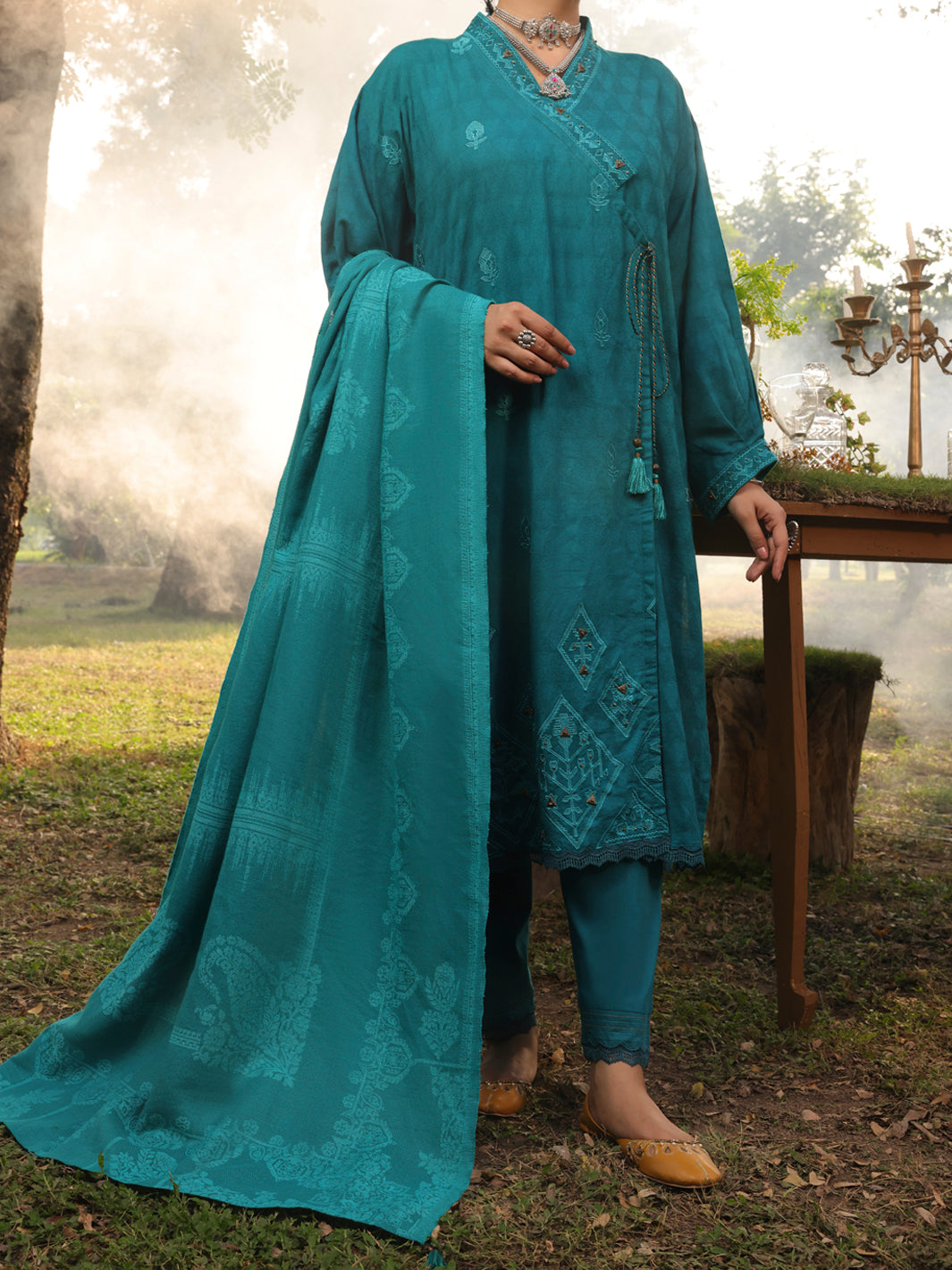 Sea Green Dobby Unstitched 3Pc - AWP-3PS-420