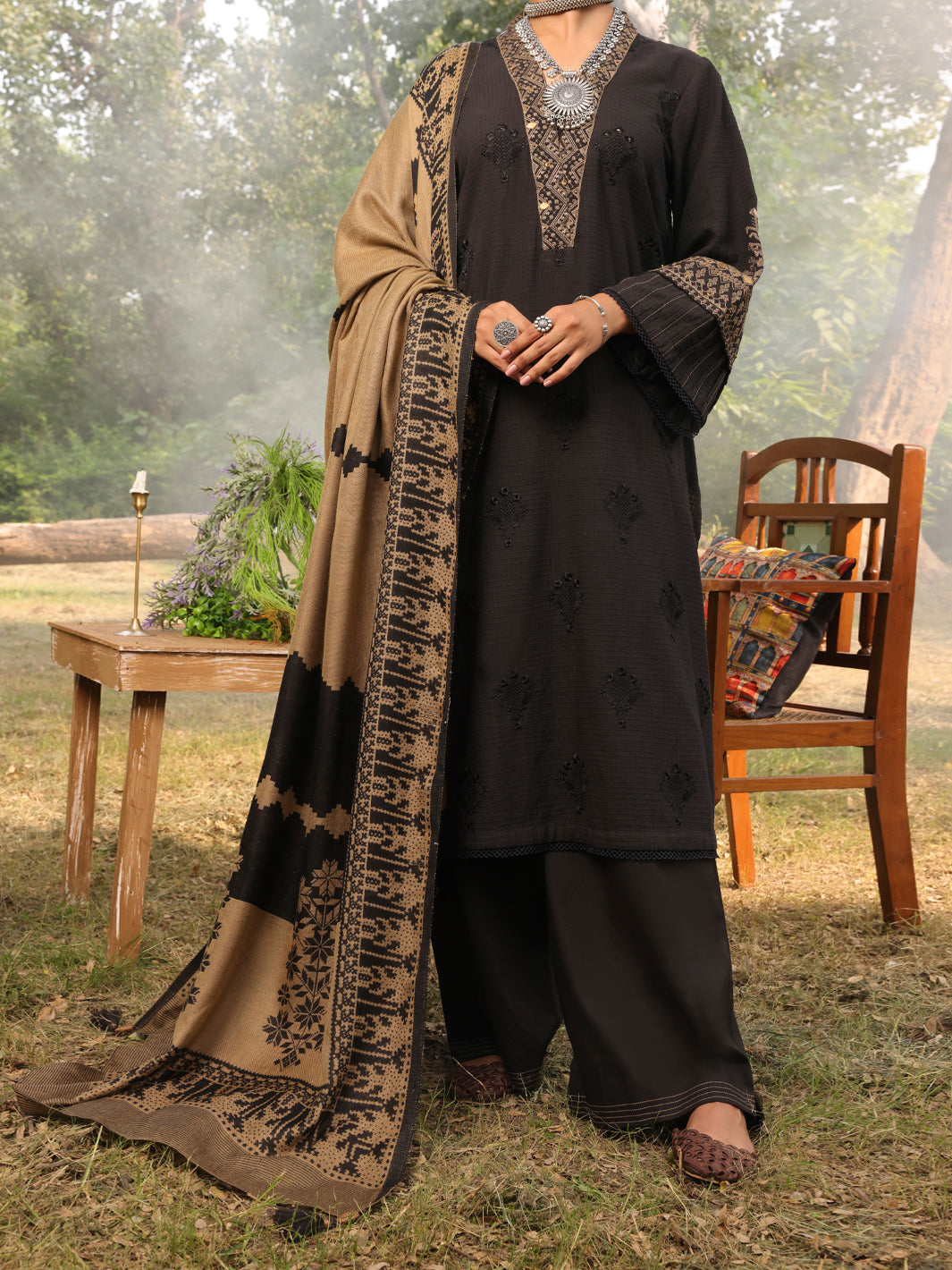 Black Dobby Unstitched 3 Piece - AWP-3PS-421
