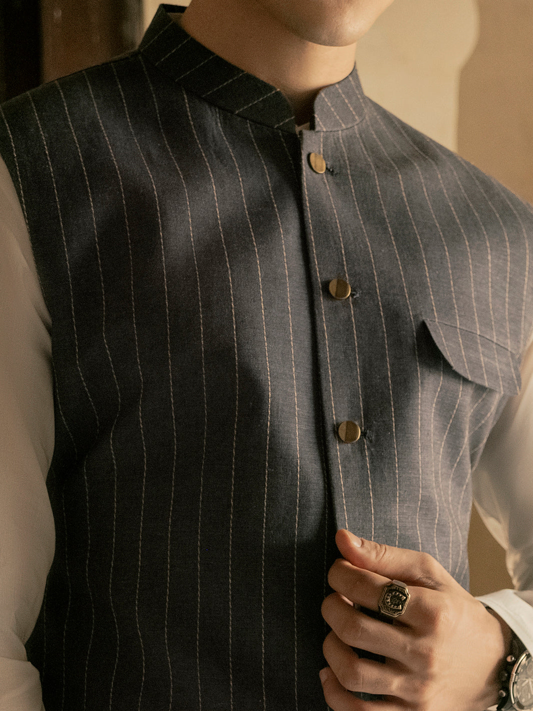 Blue Linen Waistcoat - AL-WC-421