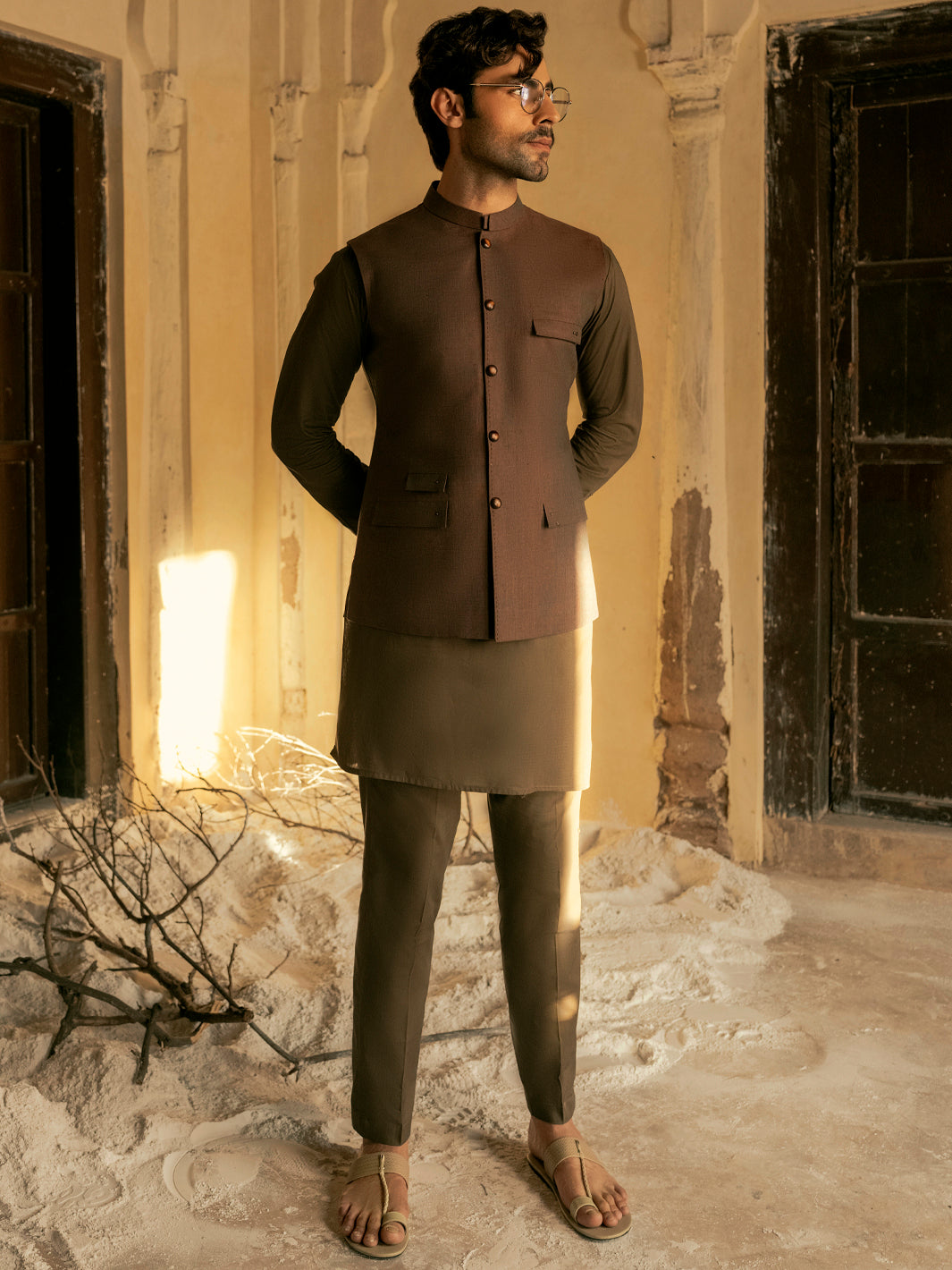 Brown Linen Waistcoat - AL-WC-422
