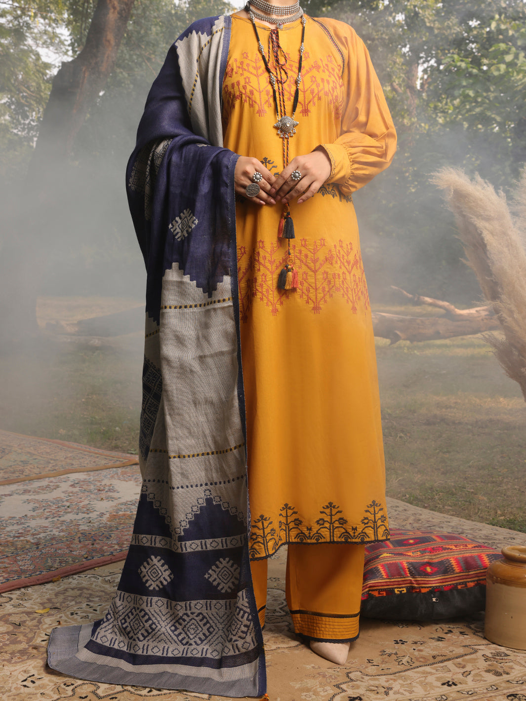 Mustard Cambric Unstitched 3Pc - AWP-3PS-422