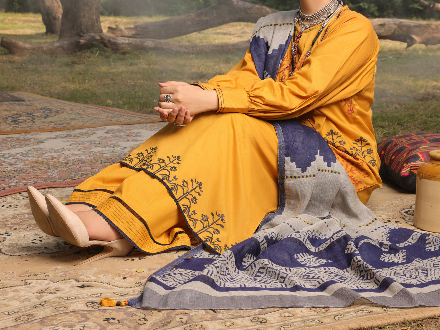 Mustard Cambric Unstitched 3Pc - AWP-3PS-422