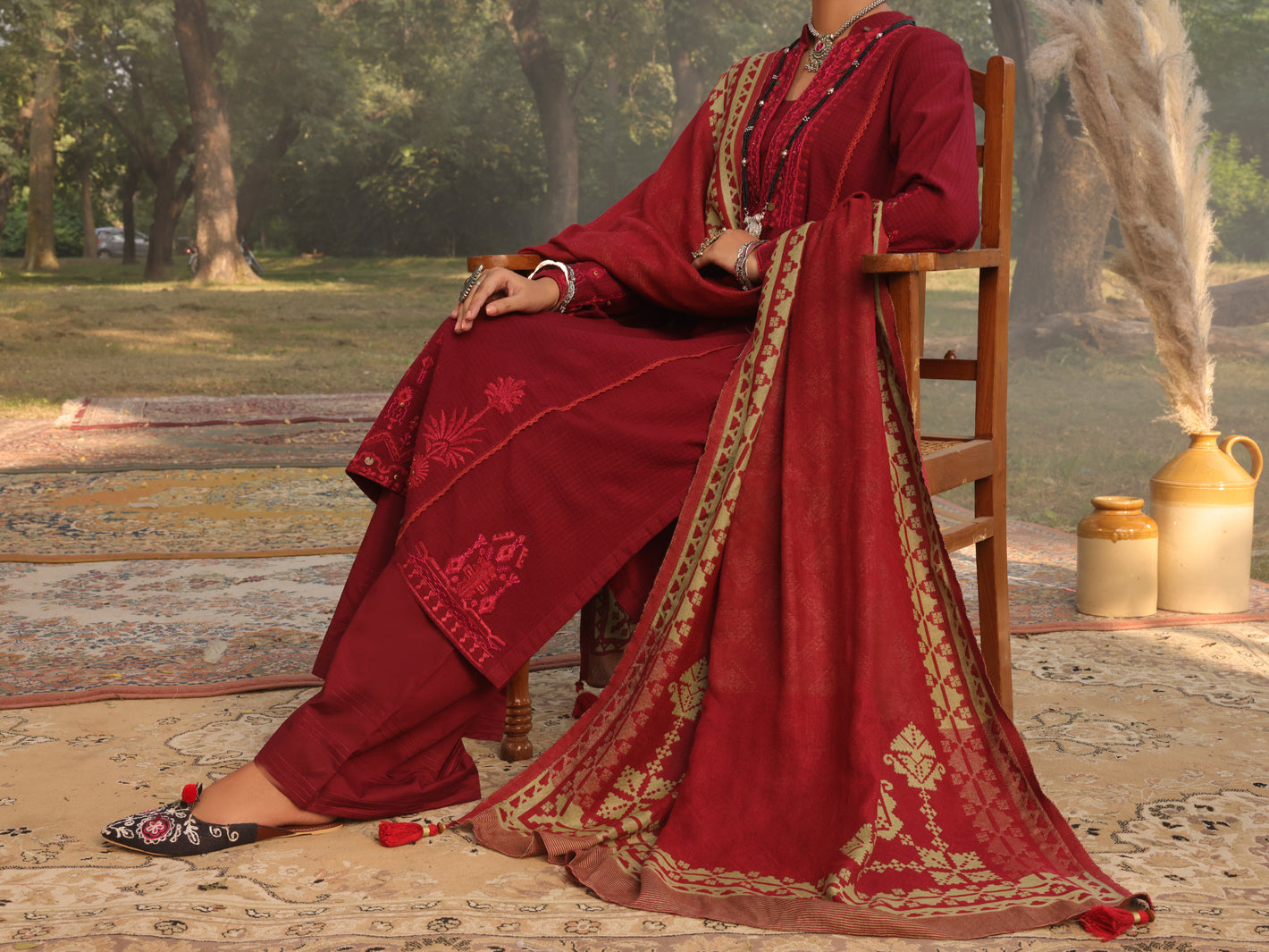 Maroon Dobby Unstitched 3Pc - AWP-3PS-423