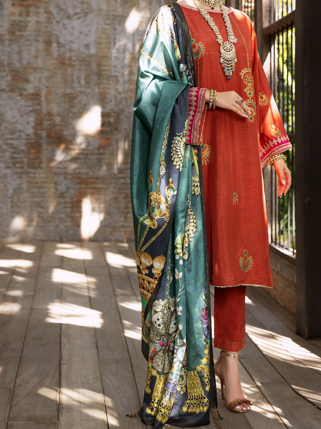 Rust Raw Silk 3 Piece Stitched - ALP-3PS-428