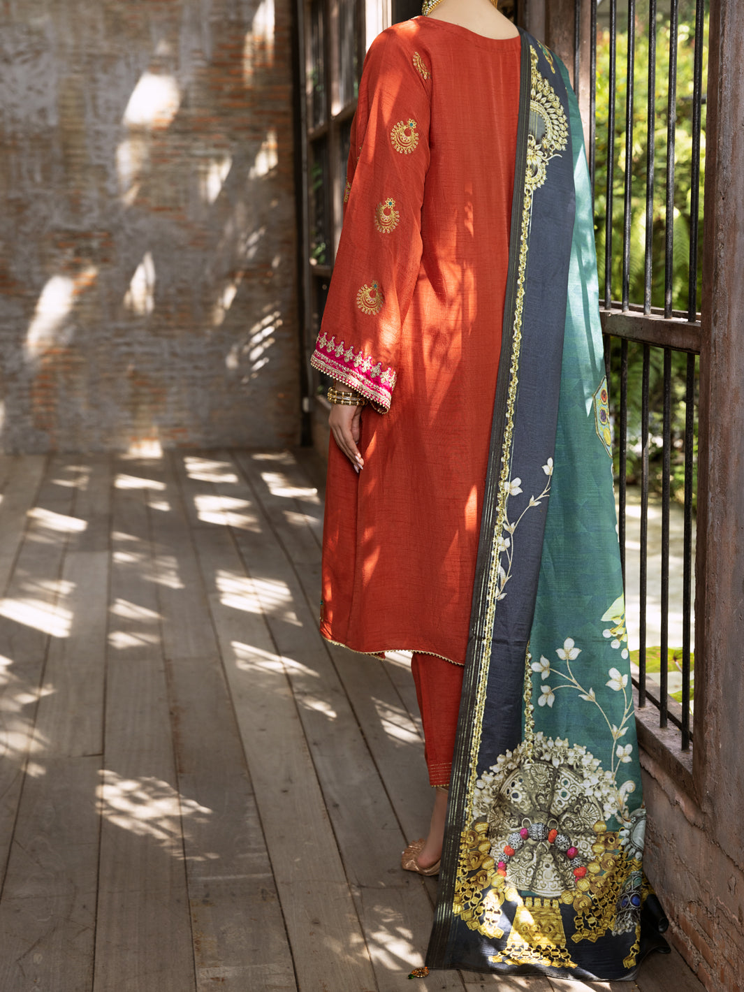 Rust Raw Silk 3 Piece Stitched - ALP-3PS-428